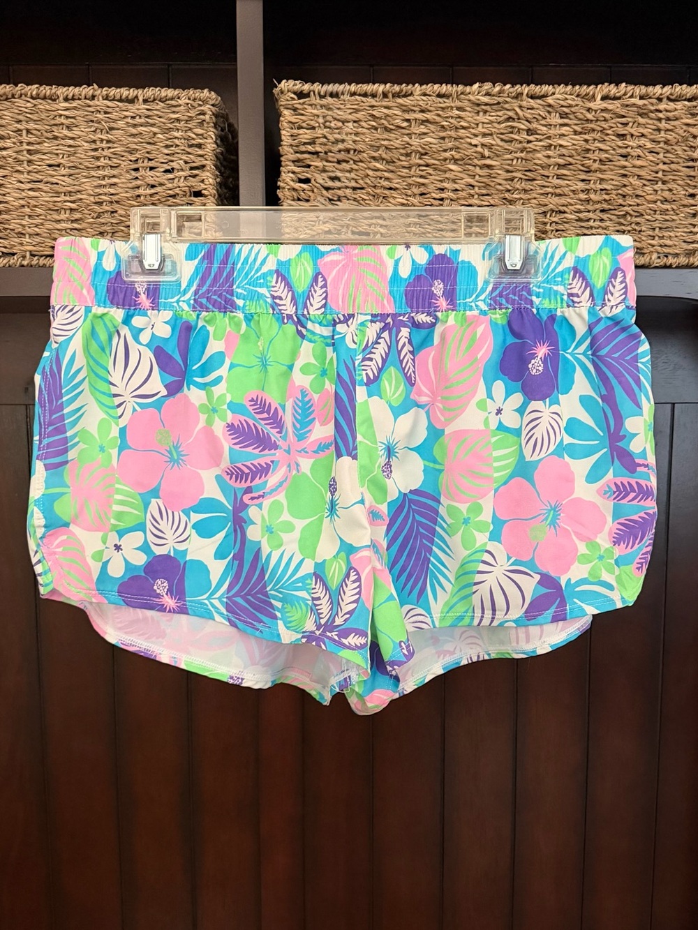 Floral Tropical Pink, Green & Blue Print Swim Boardshorts